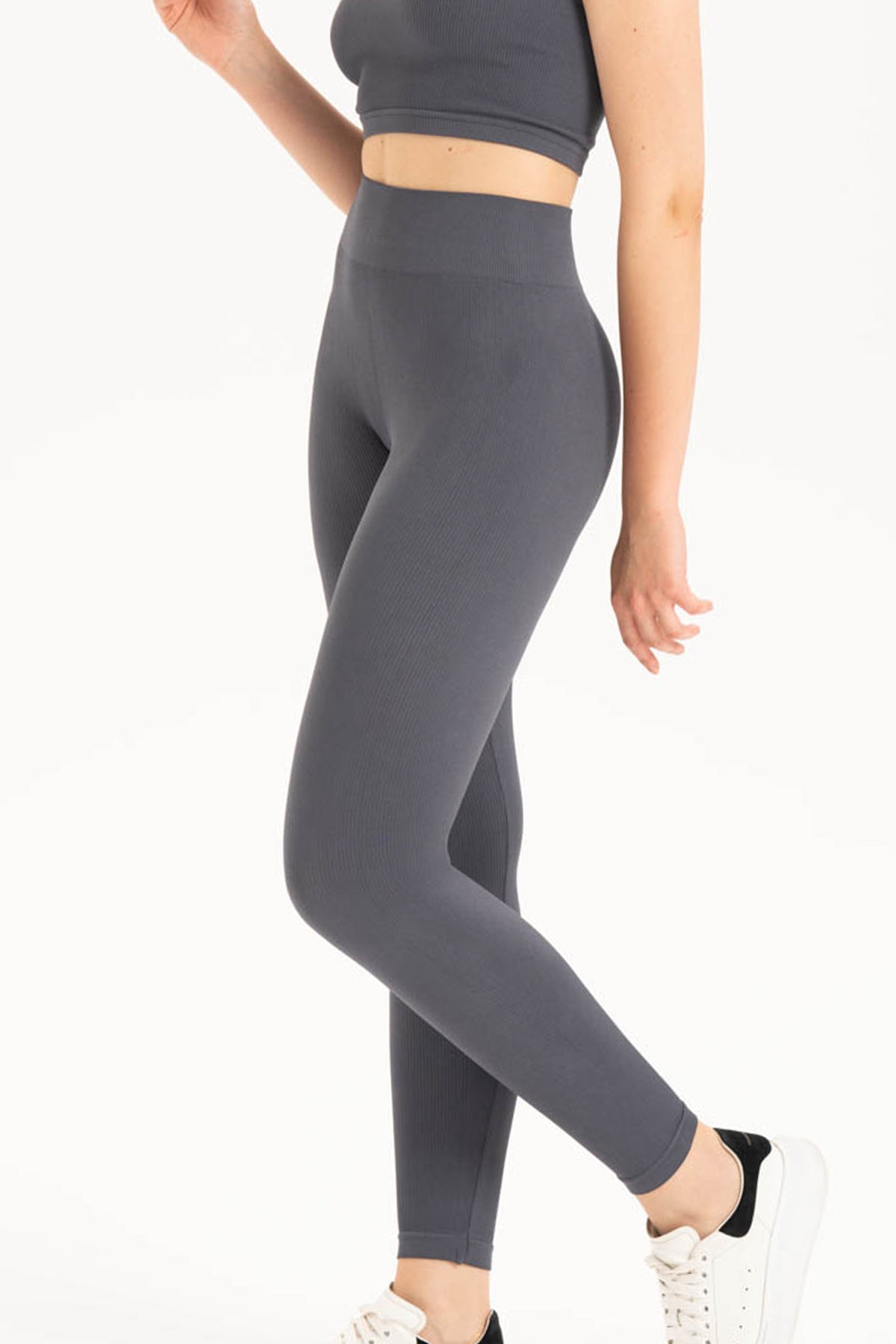 Yüksek Belli Toparlayıcı Fitilli Dikişsiz Örme Spor Tayt 9001