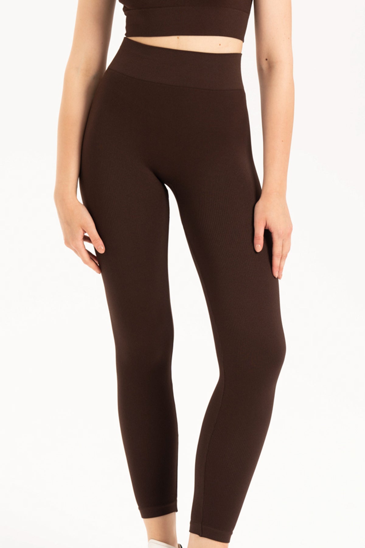 Yüksek Belli Toparlayıcı Fitilli Dikişsiz Örme Spor Tayt 9001