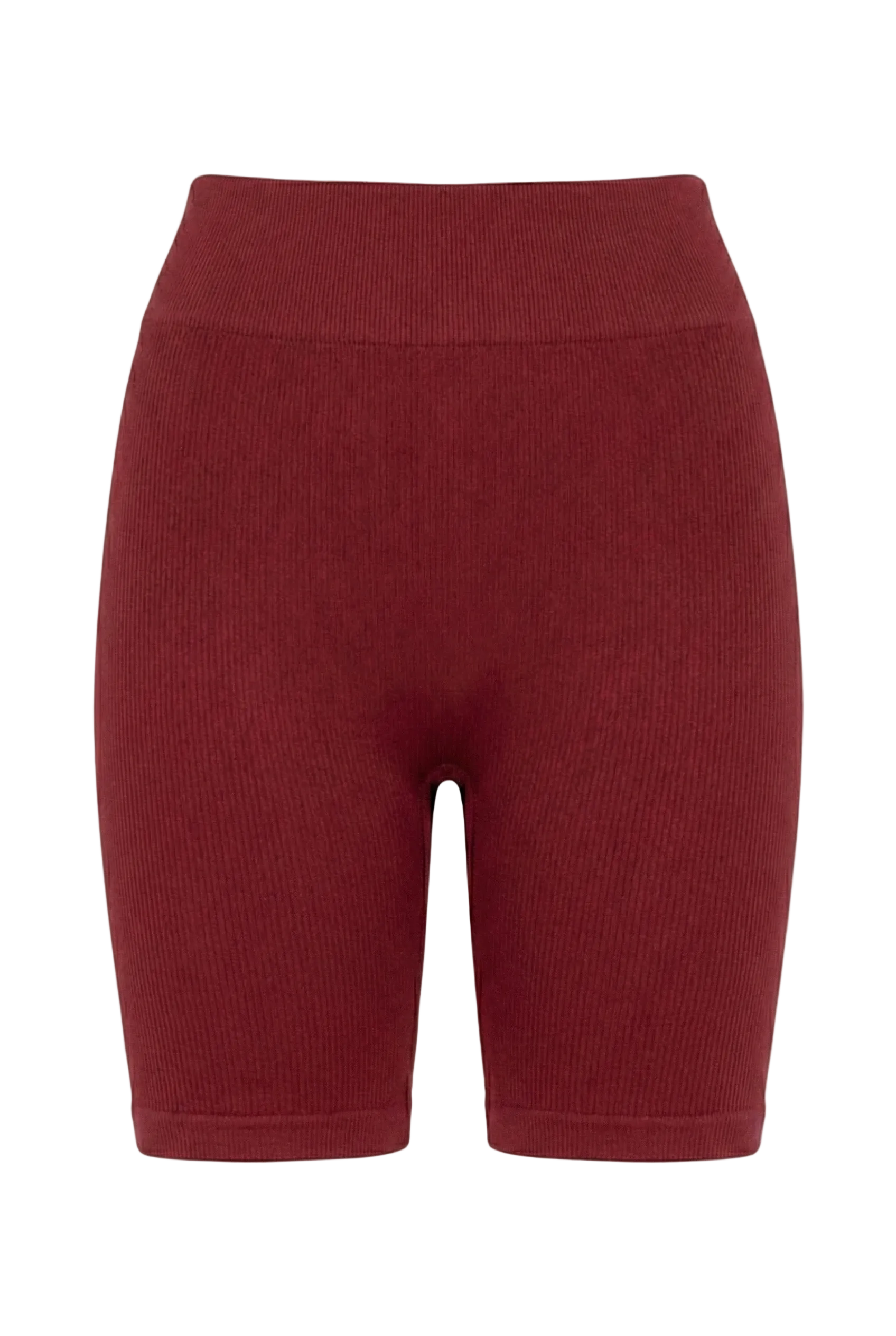 Kadın Dikişsiz Örme Fitilli Orta Boy Biker Şort 9005