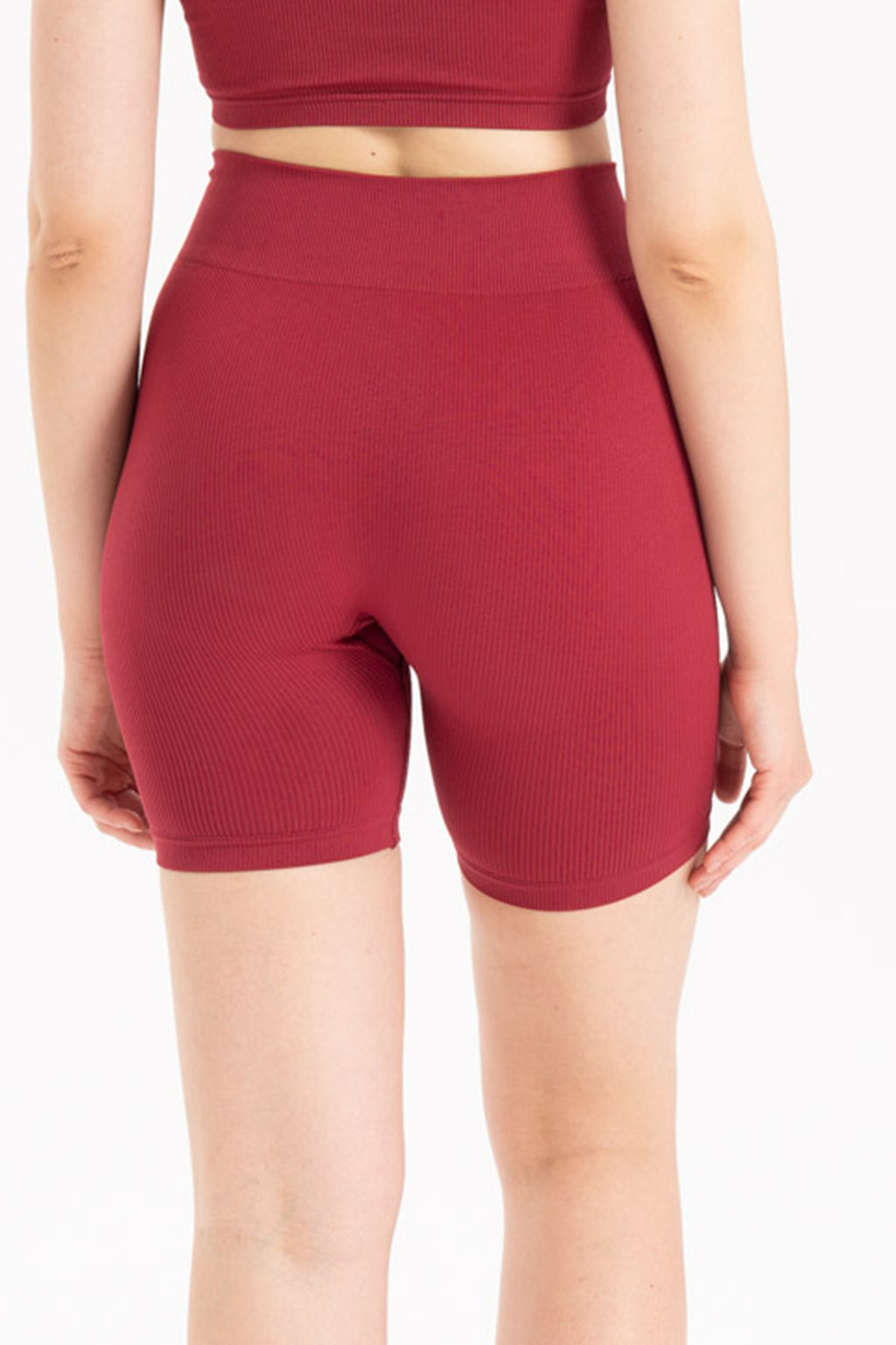 Kadın Dikişsiz Örme Fitilli Orta Boy Biker Şort 9005