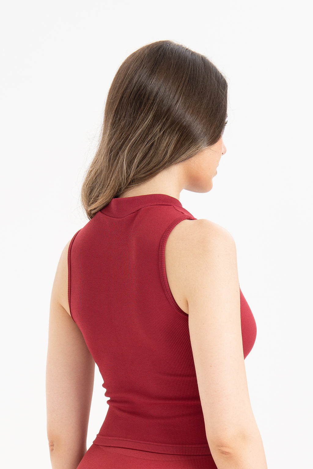 Kadın Dikişsiz Örme Fitilli Kolsuz Boğazlı Bluz 9007