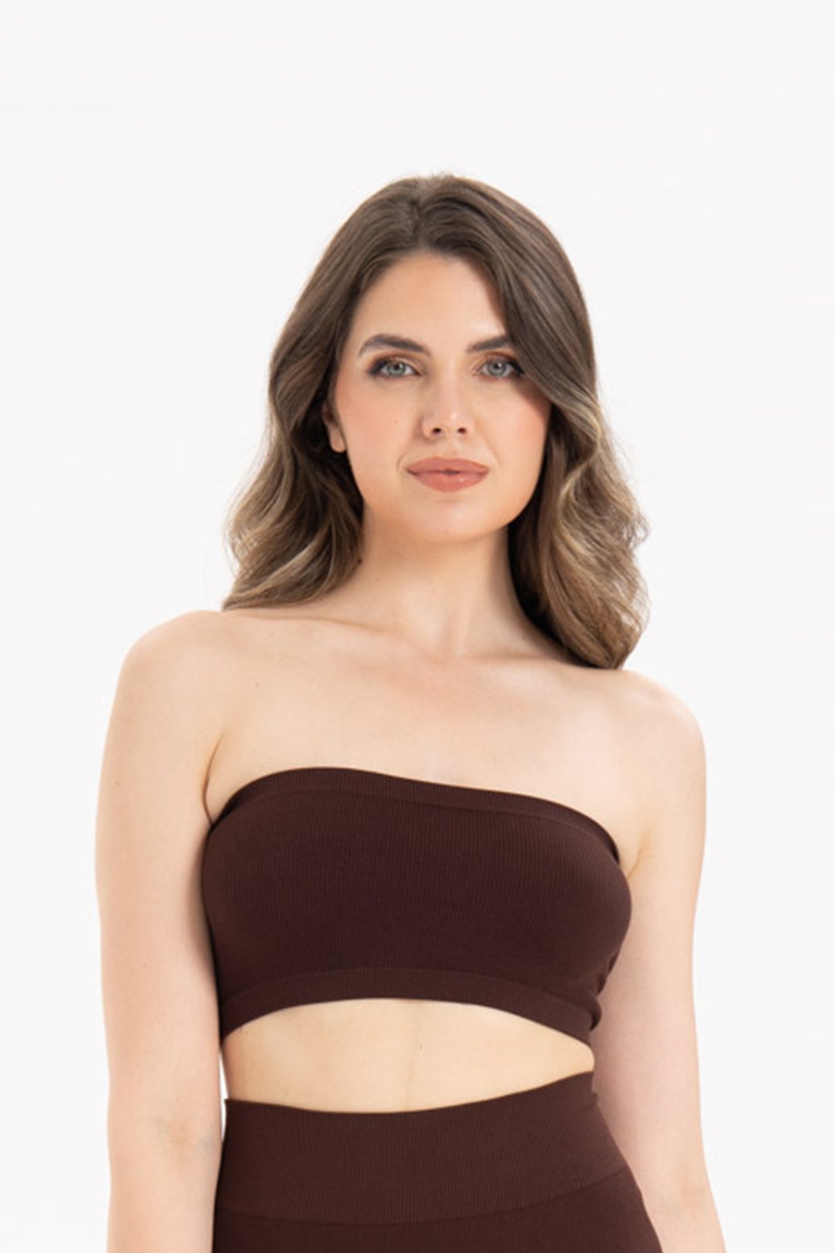 Kadın Dikişsiz Örme Fitilli Strapless Büstiyer 9008