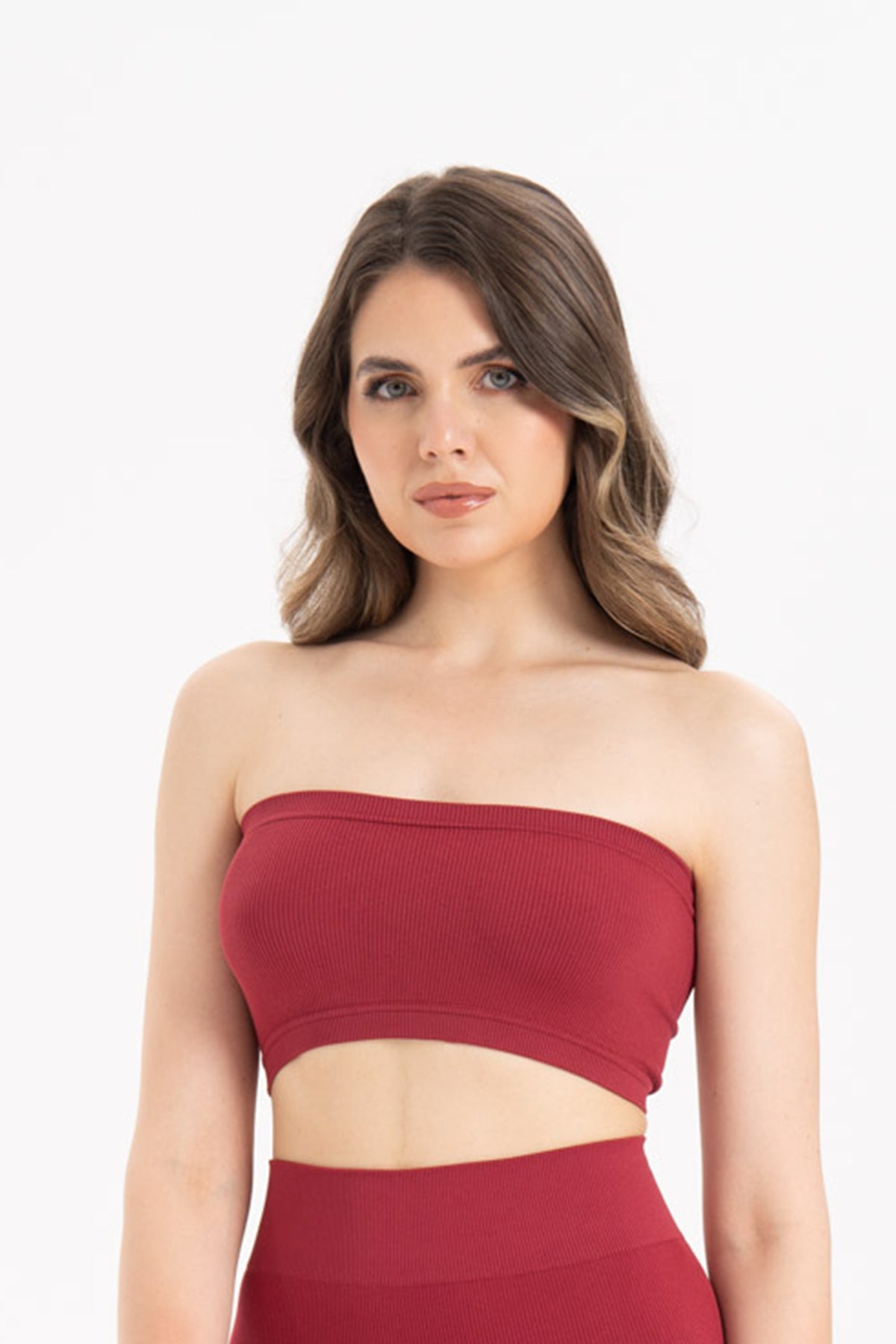 Kadın Dikişsiz Örme Fitilli Strapless Büstiyer 9008