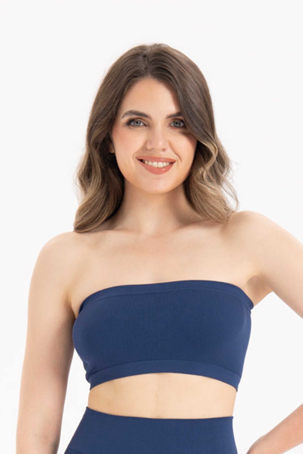 Kadın Dikişsiz Örme Fitilli Strapless Büstiyer 9008