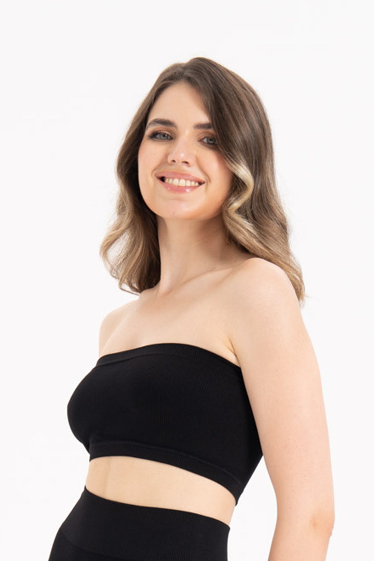 Kadın Dikişsiz Örme Fitilli Strapless Büstiyer 9008