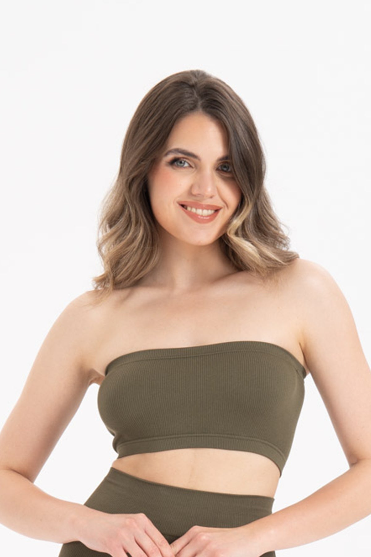 Kadın Dikişsiz Örme Fitilli Strapless Büstiyer 9008