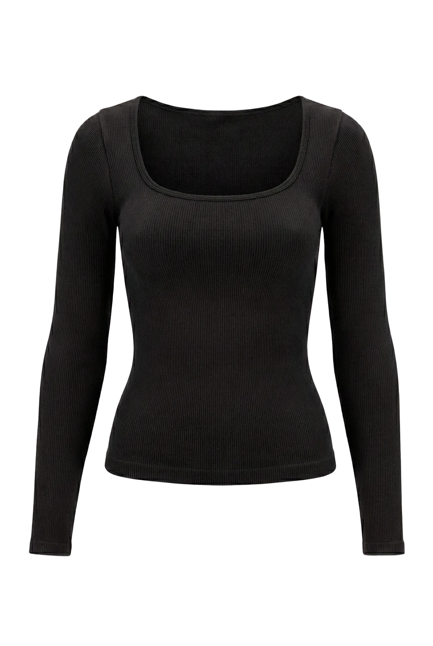 Kadın Dikişsiz Örme Fitilli Uzun Kollu Kare Yaka Bluz 9010