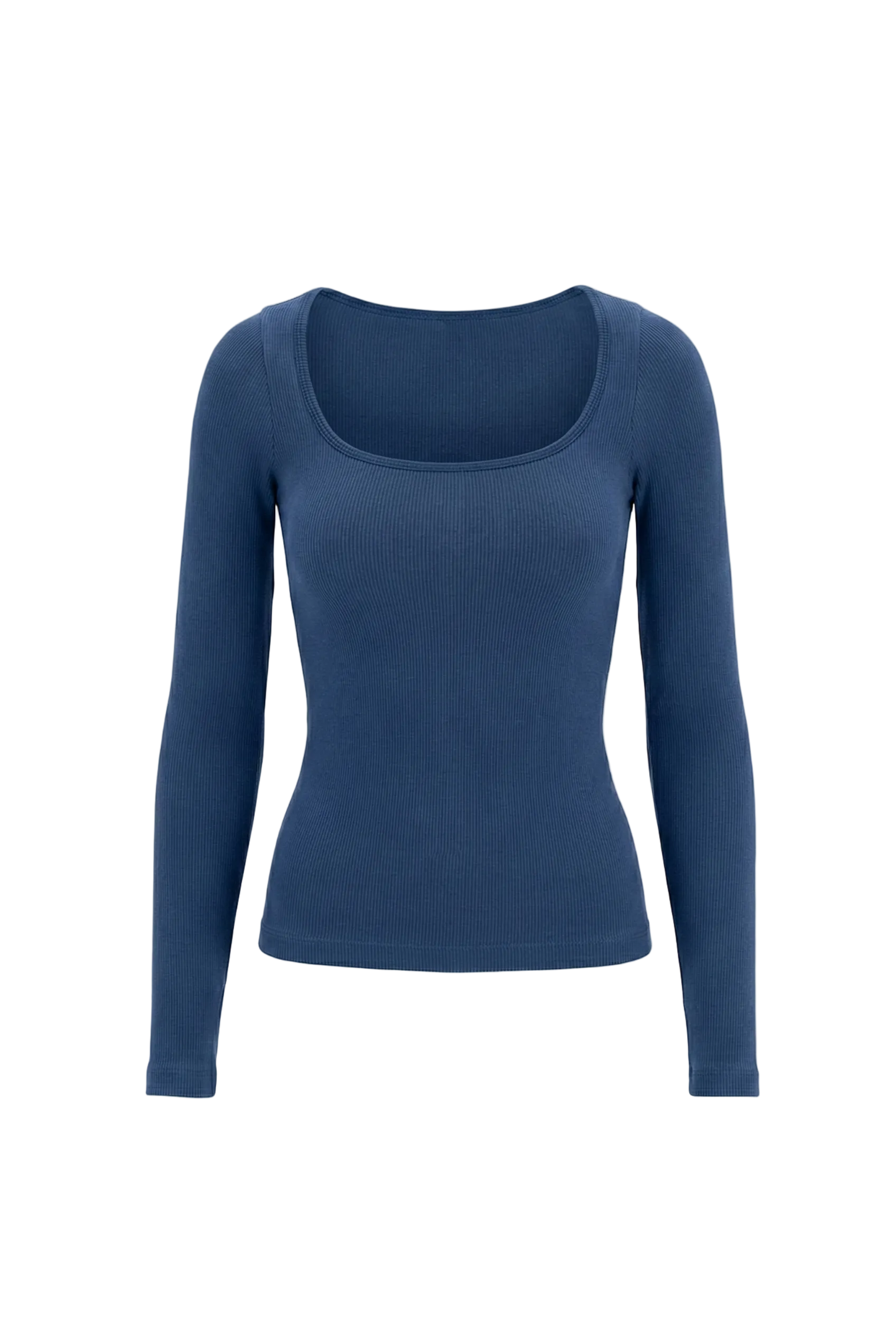 Kadın Dikişsiz Örme Fitilli Uzun Kollu Kare Yaka Bluz 9010