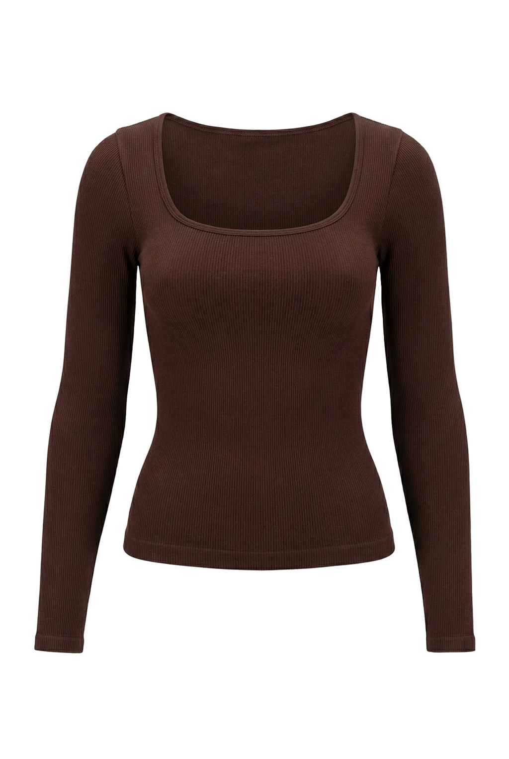 Kadın Dikişsiz Örme Fitilli Uzun Kollu Kare Yaka Bluz 9010