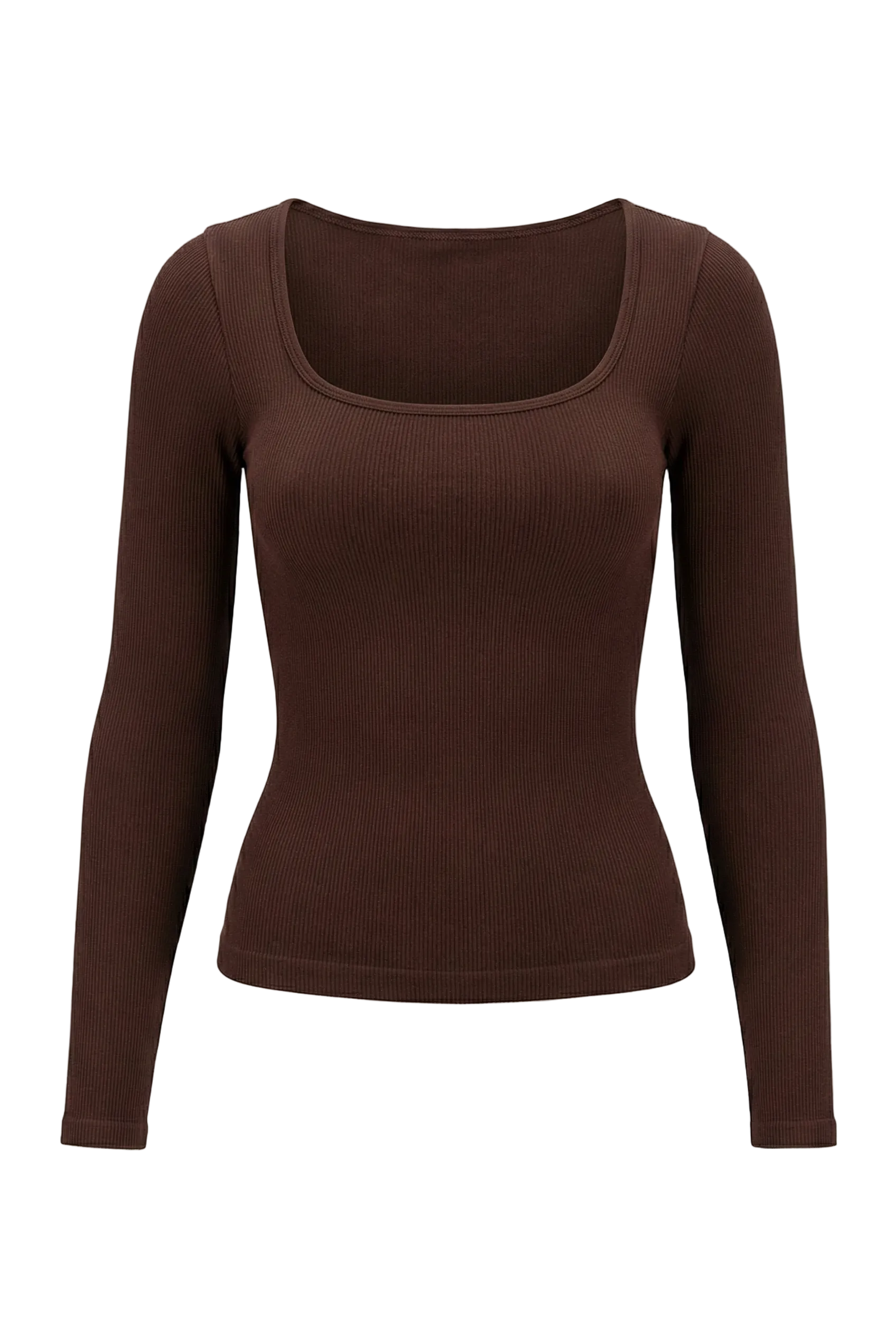 Kadın Dikişsiz Örme Fitilli Uzun Kollu Kare Yaka Bluz 9010