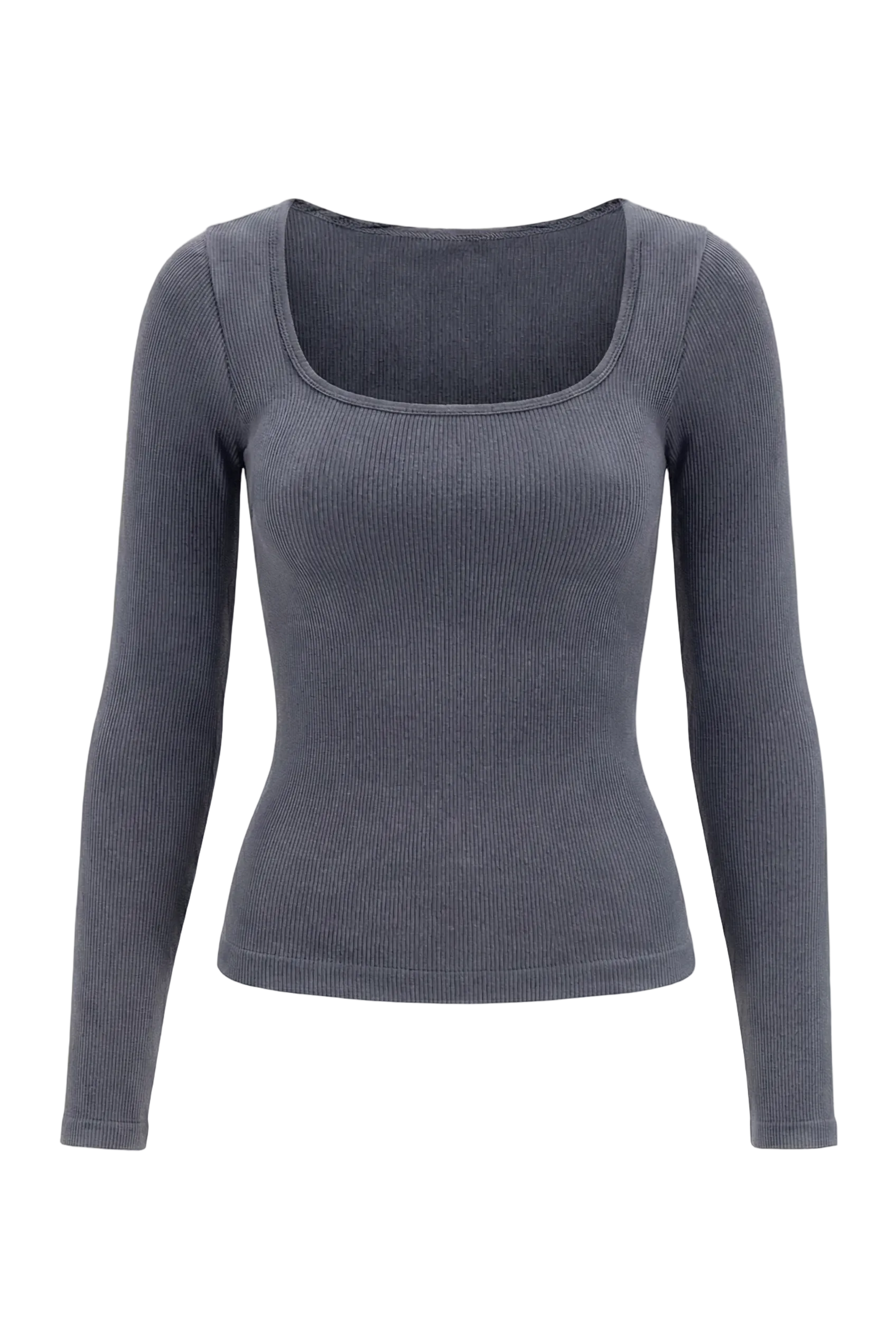 Kadın Dikişsiz Örme Fitilli Uzun Kollu Kare Yaka Bluz 9010