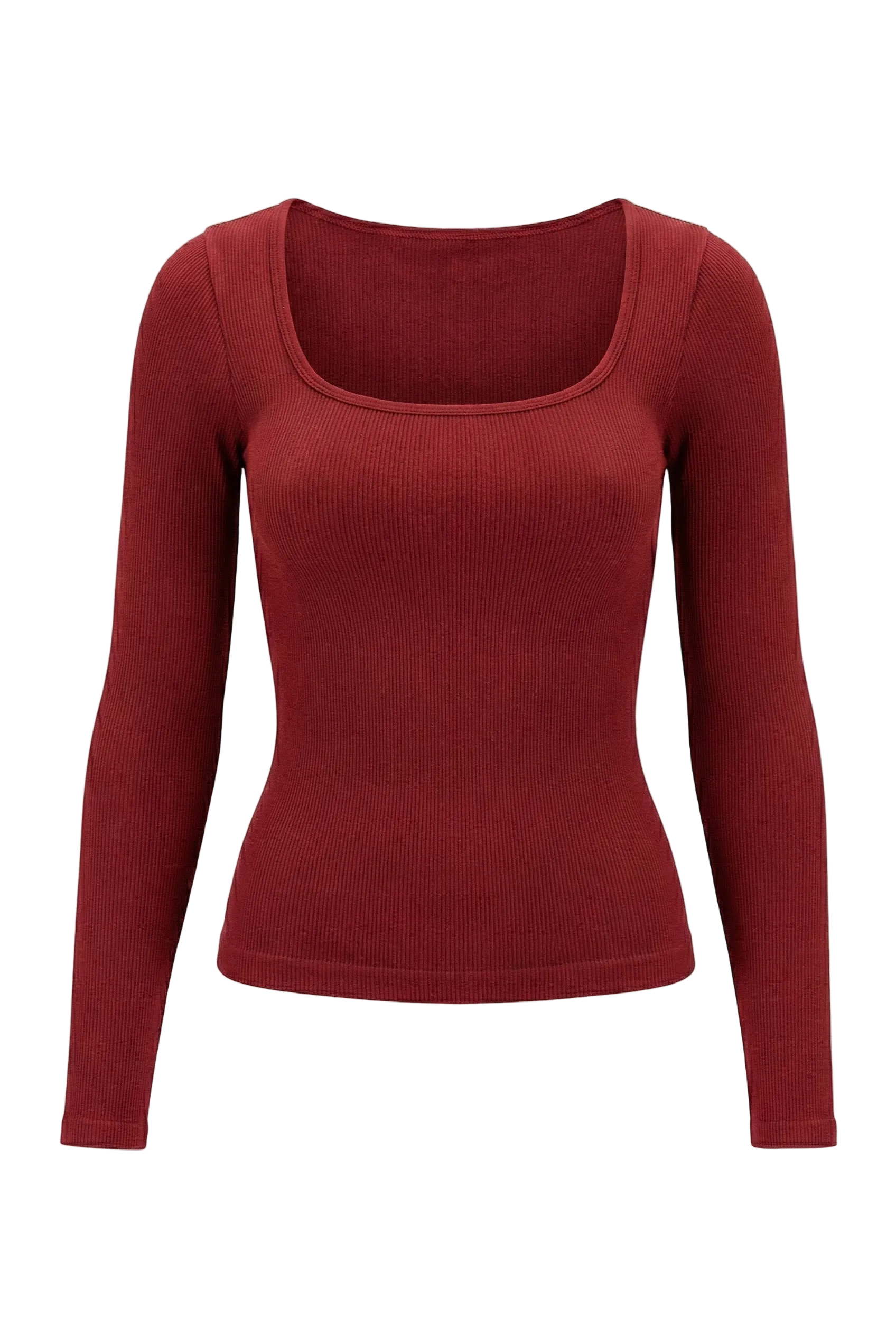 Kadın Dikişsiz Örme Fitilli Uzun Kollu Kare Yaka Bluz 9010