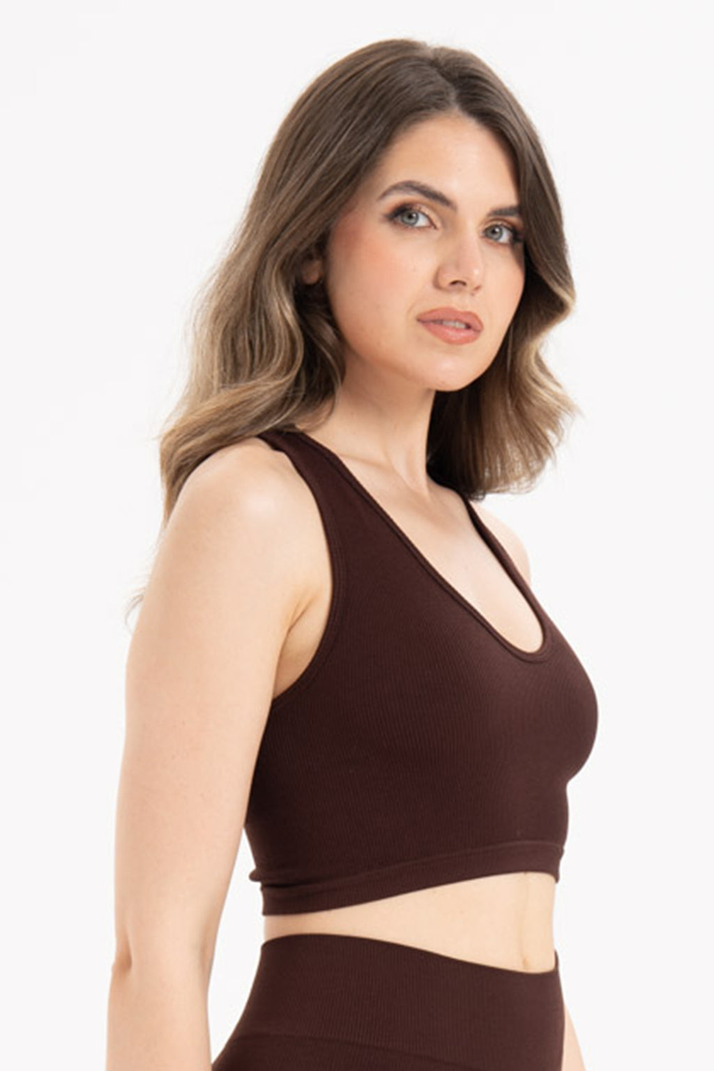 Kadın Dikişsiz Örme Fitilli U Yaka Spor Büstiyer 9011