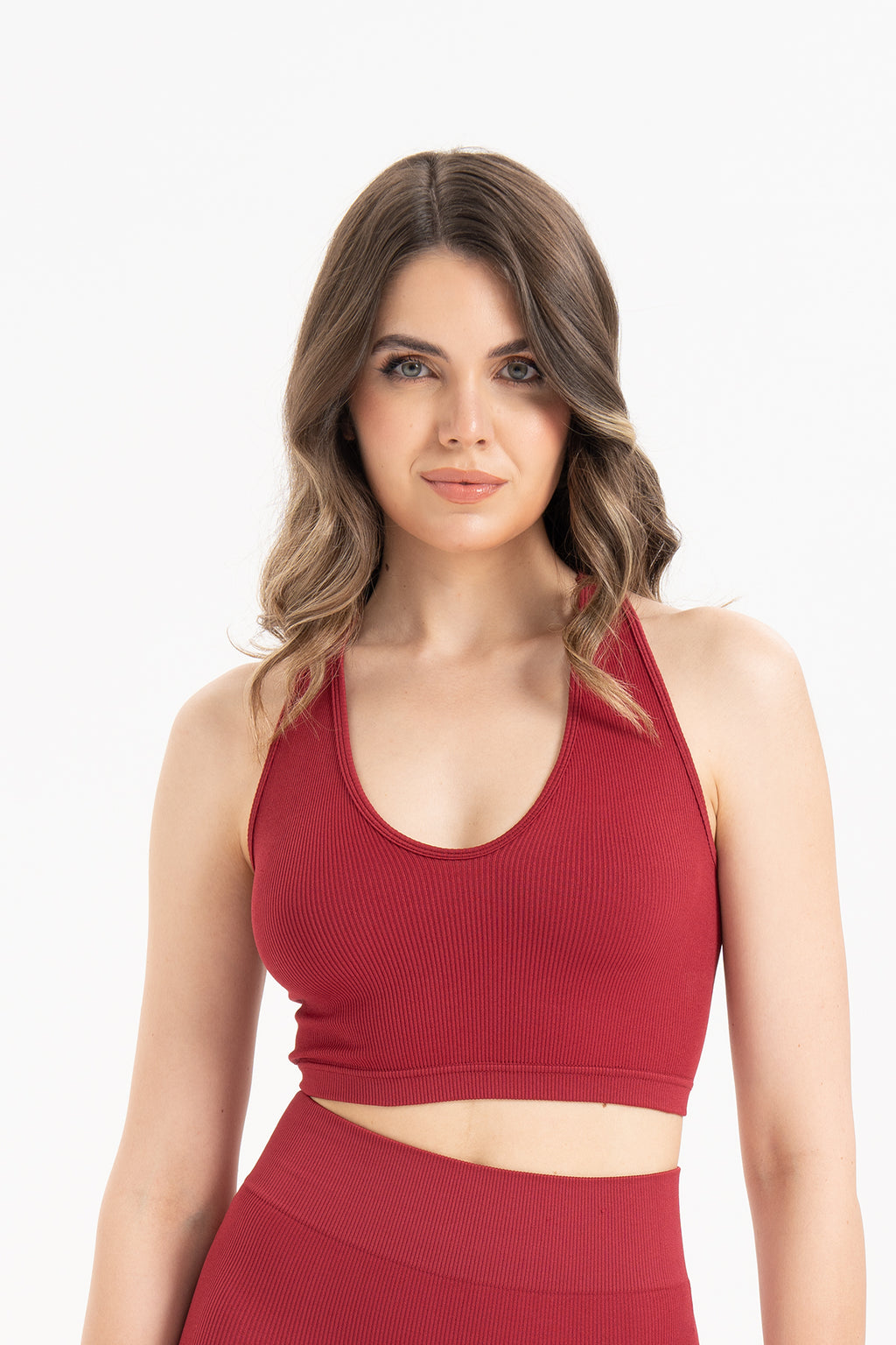 Kadın Dikişsiz Örme Fitilli U Yaka Spor Büstiyer 9011