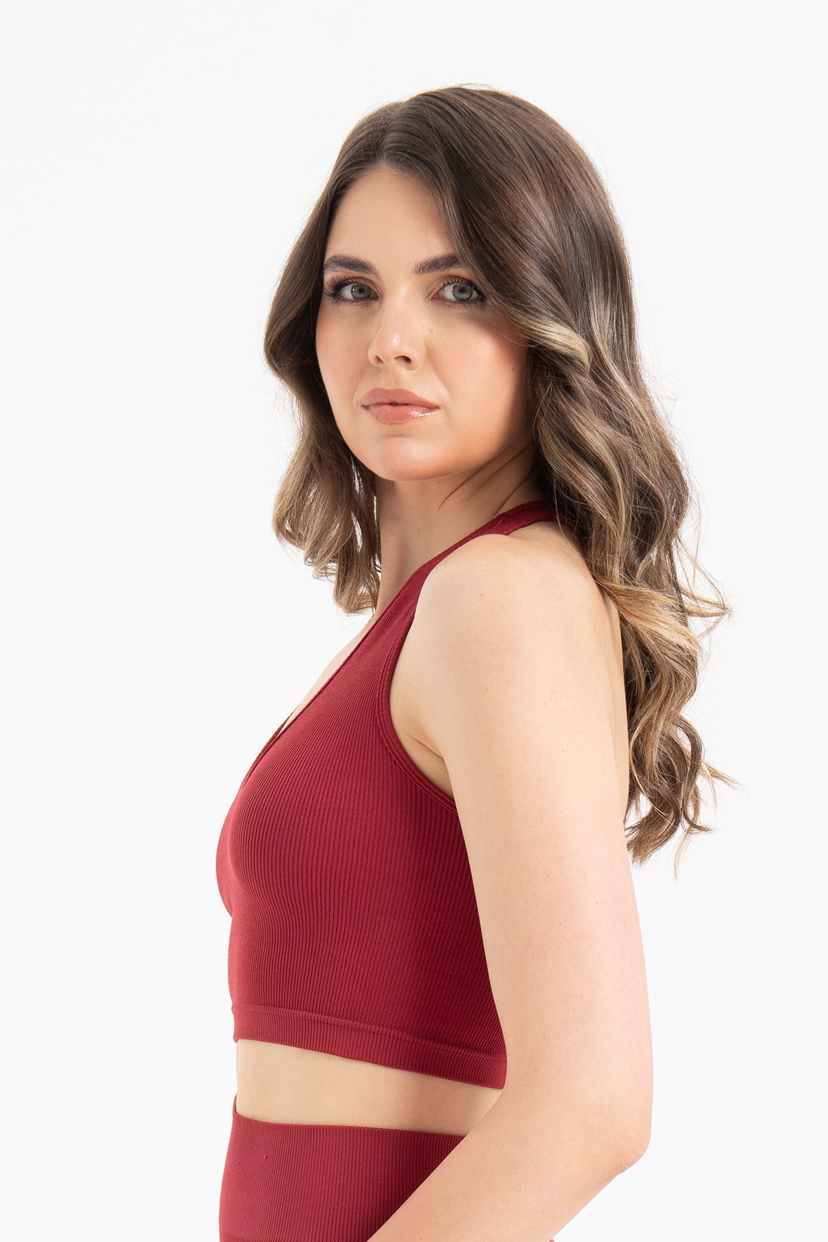 Kadın Dikişsiz Örme Fitilli U Yaka Spor Büstiyer 9011