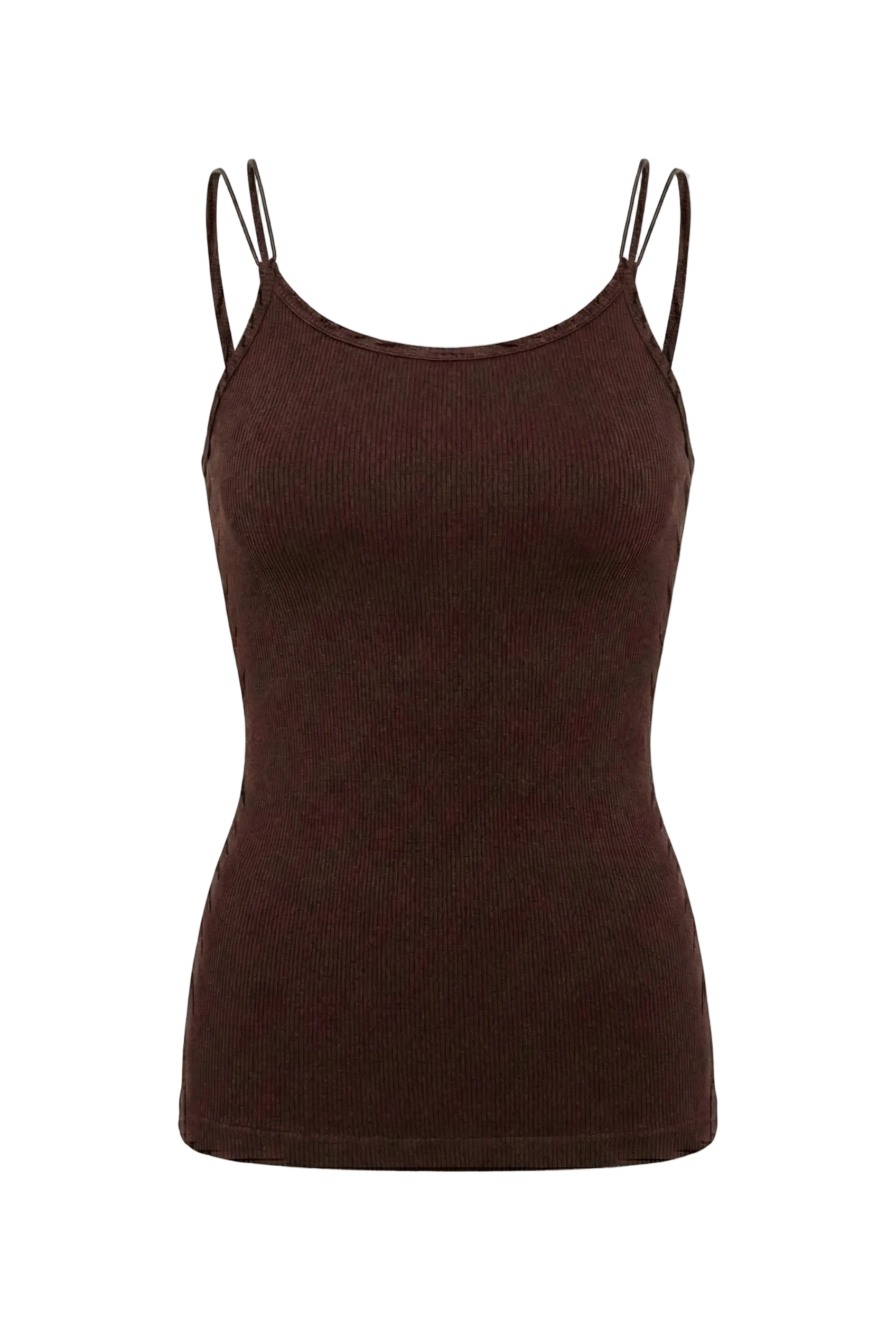 Kadın Dikişsiz Örme Fitilli Kolsuz İp Askılı Bluz 9012