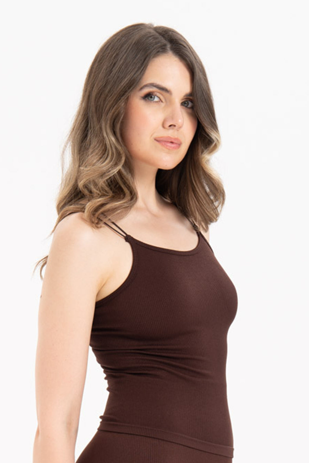 Kadın Dikişsiz Örme Fitilli Kolsuz İp Askılı Bluz 9012